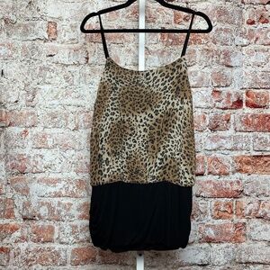 Naif Leopard Print Black Contrast Ruched Spaghetti Strap Blouse X-Large